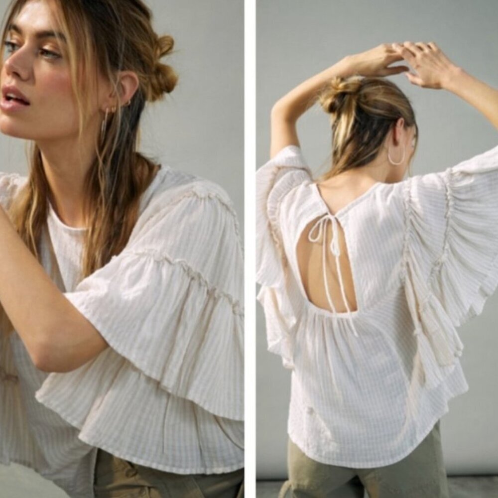ANTHROPOLOGIE Pilcro Open Back Ruffle Boho Kimono Sleeve fairy core Top S